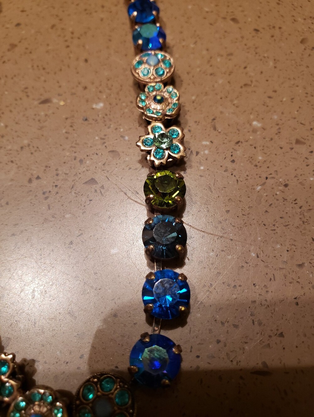 Mariana Blossom Necklace In Teal Green & Royal Blue Crystals - Picture 2 of 9